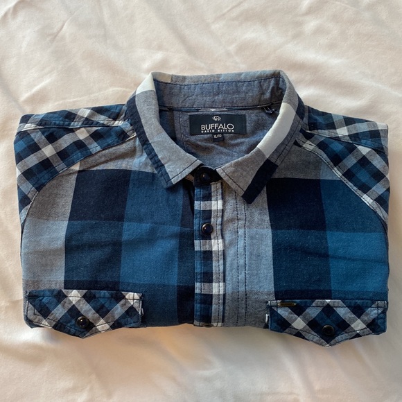 Men’s Buffalo David Bitton L/S Zipper Front & Snap Down Shirt Blue & Grey XL - Picture 6 of 6